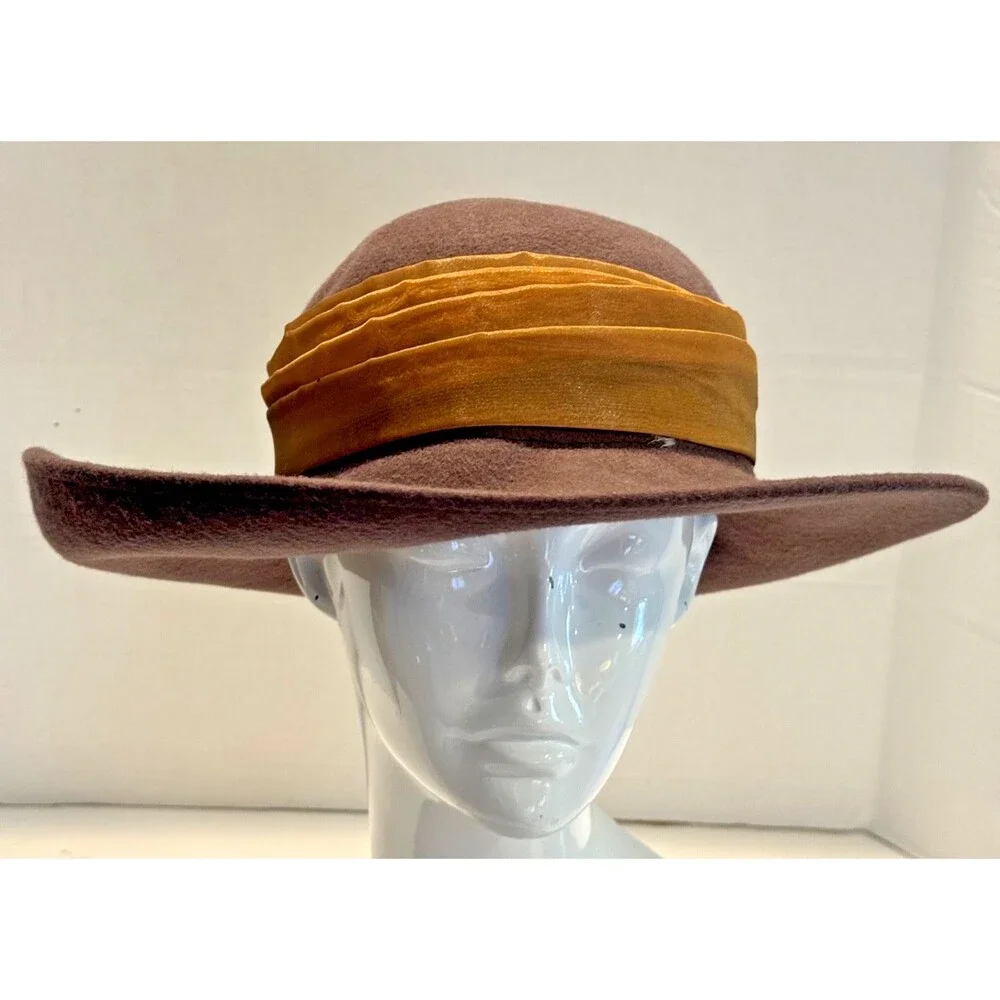 Toucan New York London Brown wool felt dress hat upturned asymmetrical brim USA